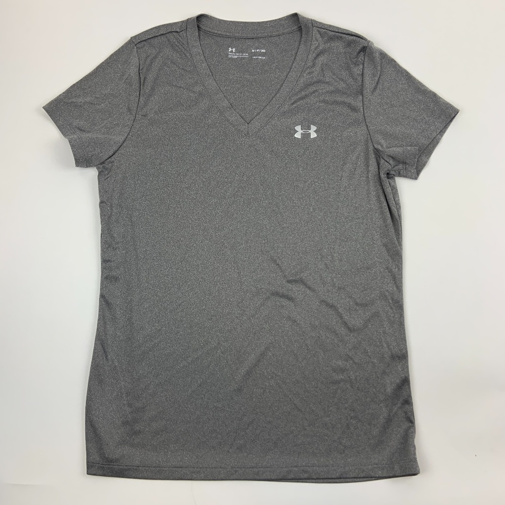 Under Armour T Shirt Womens Medium Short Sleeve V Neck Gray